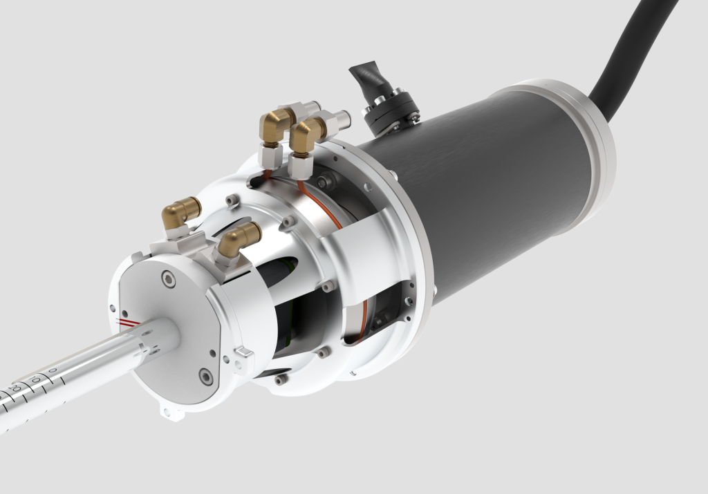 A 3D rendering of the imaging system Triple Ring Technologies designed and engineered for the Empyrean Morpheus robotic radiation therapy system.