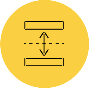 Yellow circle with two horizontal bars and a double-headed dashed arrow pointing up and down between them, reminiscent of Triple Ring Technologies' innovative iconography.